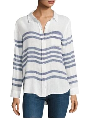 Rails Charli Linen Blend Button Up Westport Stripe Medium